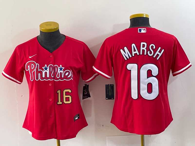 Womens Philadelphia Phillies #16 Brandon Marsh Red Stitched Cool Base Jerseys